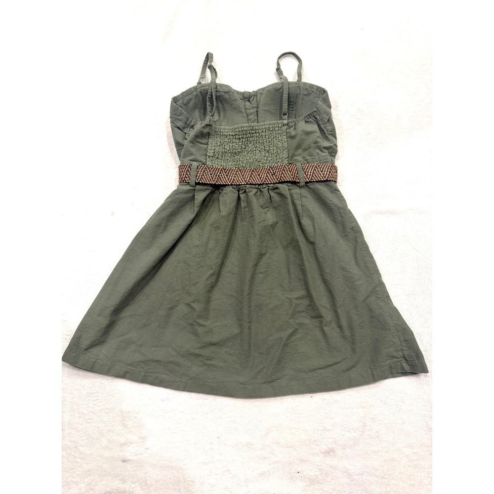 Mind Code Olive Green Cotton Button Front Mini Dress with Belt Size L 5902 - Picture 3 of 6